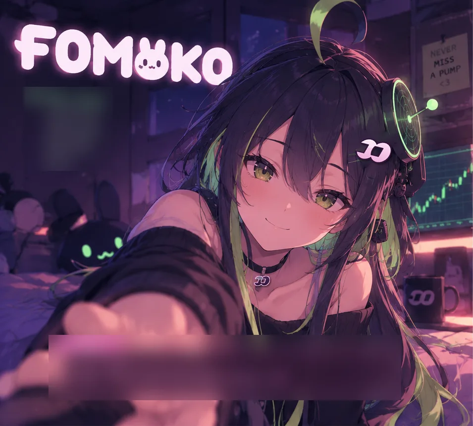 Fomoko reaching toward the screen in her room